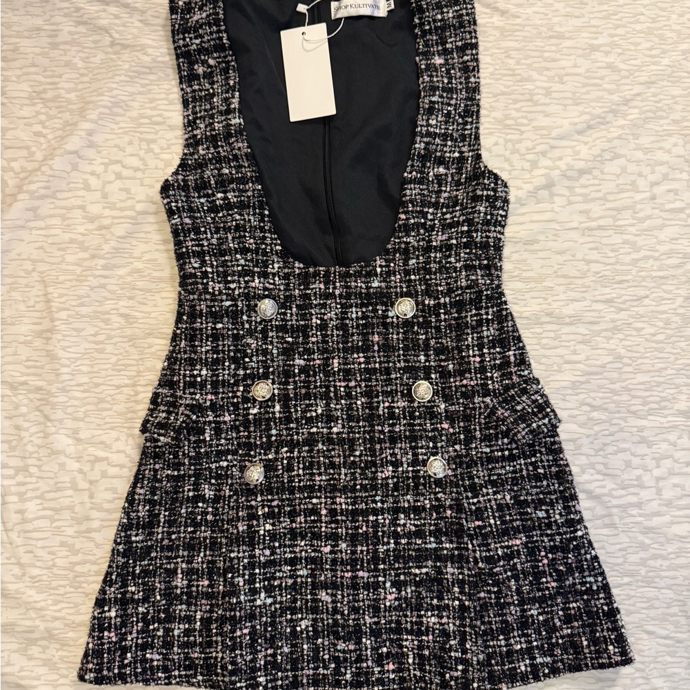 Chic Black and White Tweed Mini Dress